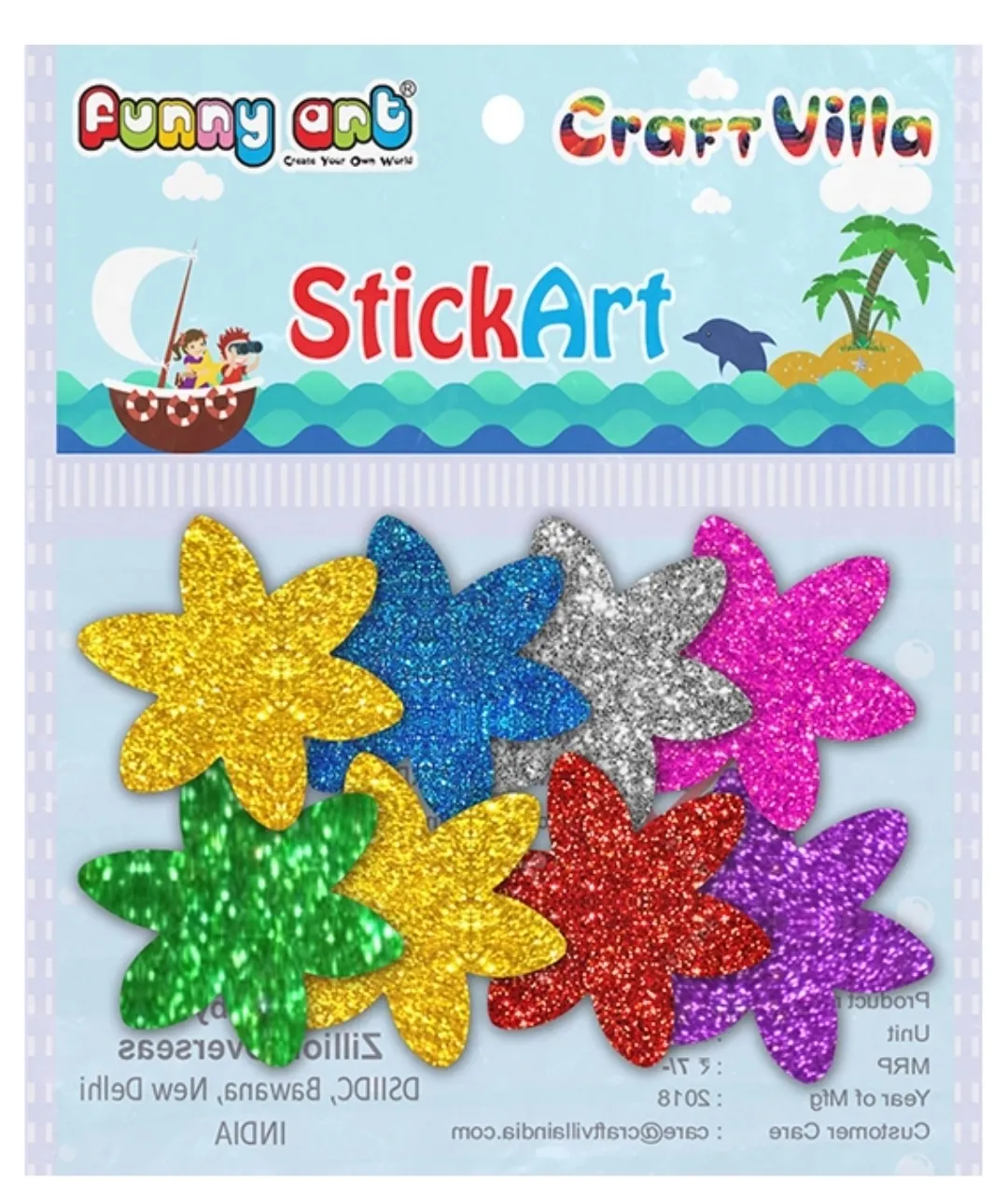Craft Villa Sparkle Glitter Self Adhesive Multicolor Eva Foam Sticker (Flower Shape) Stickers for Craft , DIY, Scrapbooking and Decoration etc